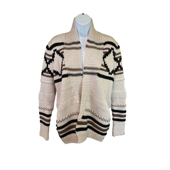 Karlie Wool Blend Aztec Knit Cardigan S Beige Brown Boho Western Cozy Chic - Picture 2 of 8